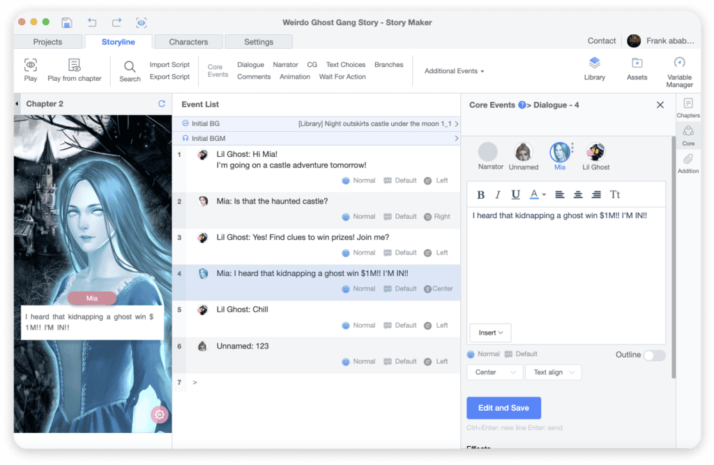 Interactive story outlet maker